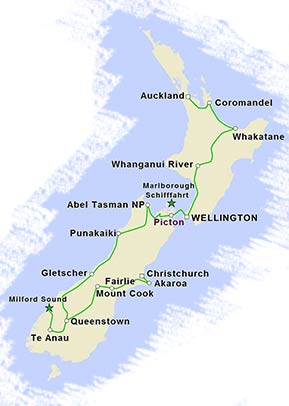Landkarte Neuseeland Safari Reise