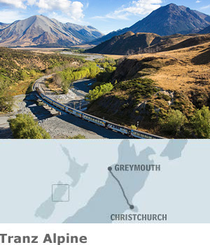 Tranz Alpine Zug von Greymouth nach Christchurch